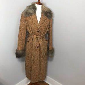 Kookai faux fur trim coat with matching belt